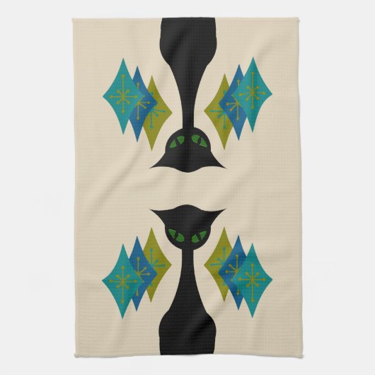 クールな猫の世紀半ばのモダンなレトロの台所タオル キッチンタオル (縦)