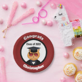 クールな猫の漫画の卒業パーティーのモノグラムの名前 ペーパープレート (パーティー)