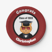 クールな猫の漫画の卒業パーティーのモノグラムの名前 ペーパープレート (正面)