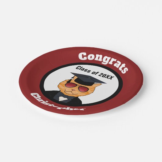 クールな猫の漫画の卒業パーティーのモノグラムの名前 ペーパープレート (アングル)