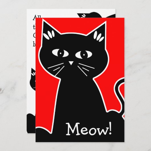 クールな猫の誕生日パーティー - 黒の漫画の猫 招待状 (正面/裏面)