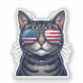 クールな猫のUSAフラグサングラス 7月4日 シール (正面)