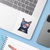 クールな猫のUSAフラグサングラス 7月4日 シール (ノートパソコンとiPhone)