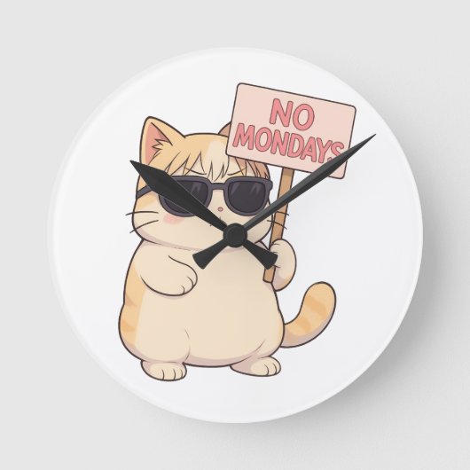 クールな猫は月曜日が嫌いなのさ 美意識あるあるネタ ラウンド壁時計 (正面)