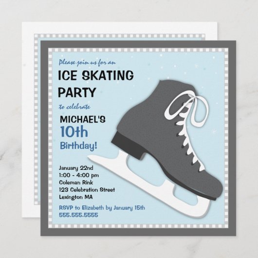 クールな男のアイススケートの誕生日のパーティの招待状 招待状 (正面/裏面)