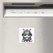 クールな白ウサギのフーディーサングラス姿 マグネット (インサイチュ (食洗機))