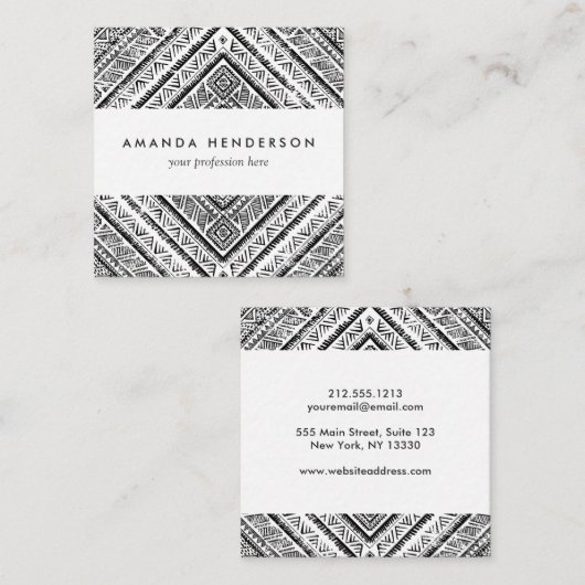 クールな白黒アステカな種族パターン スクエア名刺 (正面/裏面)