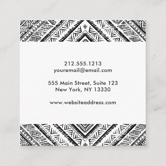 クールな白黒アステカな種族パターン スクエア名刺 (裏面)