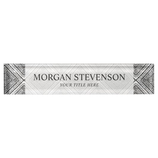 クールな白黒アステカな種族パターン デスクネームプレート (正面)