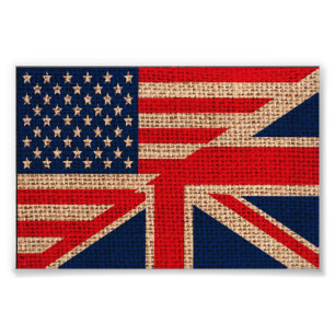 クールな米国の英国国旗はバーラップの質の効果に印を付けます フォトプリント           