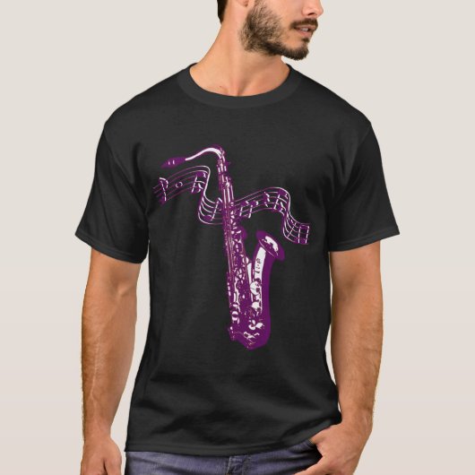 クールな紫色のサックス Tシャツ (正面)