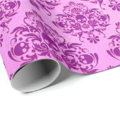 クールな紫色のスカルのダマスク織の壁紙パターン ラッピングペーパー (ロールコーナー)