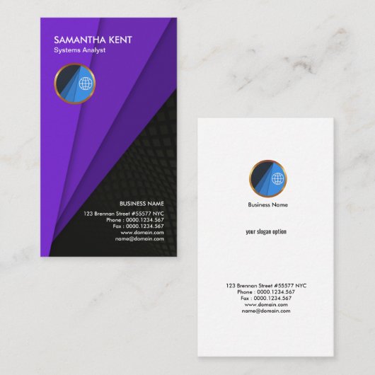 クールな紫色のTrapeziumの黒のくもの巣のシステム・アナリスト 名刺 (正面/裏面)