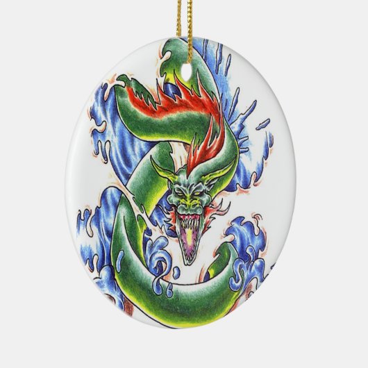 クールな緑のウォータードラゴン属の入れ墨のスタイルのオーナメント セラミックオーナメント (右)