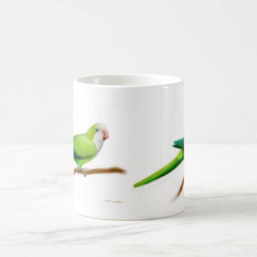 クールな緑のクエーカー教徒のオウムのマグ コーヒーマグカップ (中央)