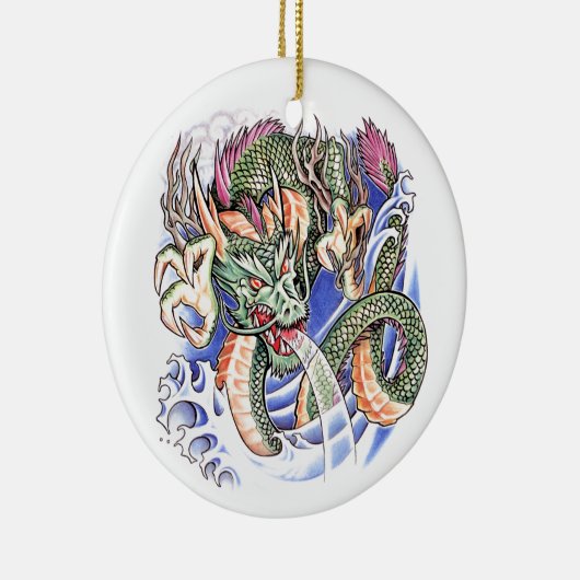 クールな緑の東洋のドラゴンの入れ墨 セラミックオーナメント (右)