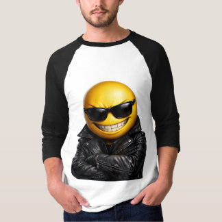 クールな自信に満ちた絵文字のレザージャケット Tシャツ