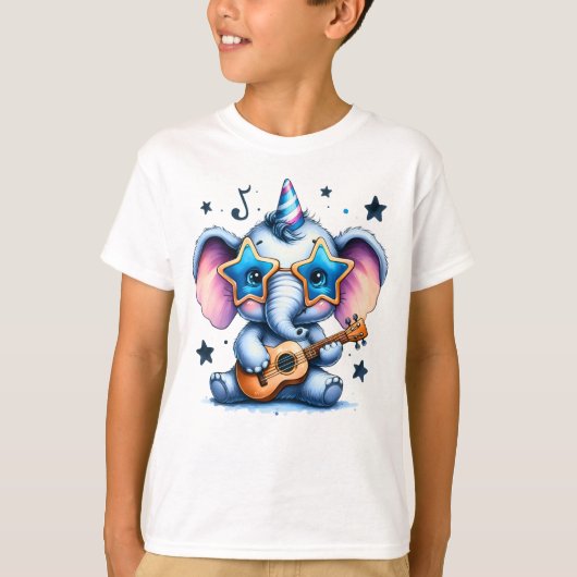 クールな象 音楽好き アート Tシャツ (正面)