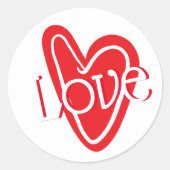 クールな赤いハートにLOVE ラウンドシール (正面)
