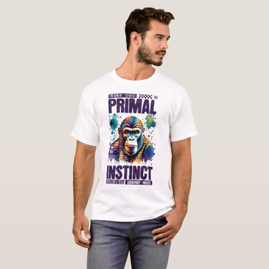 クールな野生のチンパンジーアート作品 上品なユニークデザイン Tシャツ (正面フル)