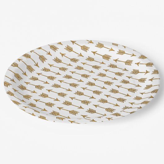 クールな金ゴールドのブラウンの矢のグリッターの写真のプリント ペーパープレート (アングル)