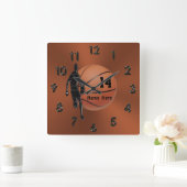 クールな銅によって着色されるパーソナライズなバスケットボールの時計 スクエア壁時計 (ホーム)