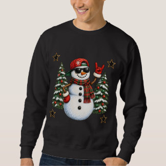 クールな雪だるまのサングラス Rock On クリスマスTシャツ スウェットシャツ