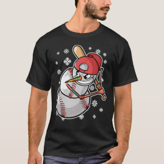 クールな雪だるま野球選手野球バット クリスマス Tシャツ
