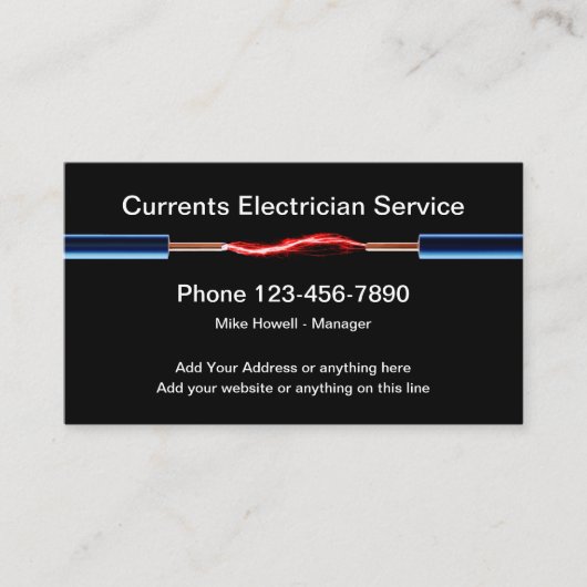 クールな電気火花ワイヤー電気技師 名刺 (正面)