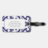 クールな青および白いイカット種族パターン ラゲッジタグ (裏面横)