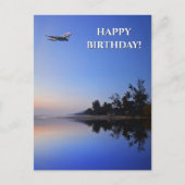 クールな飛行機と湖の写真、楽しい航空の誕生日 ポストカード (正面)