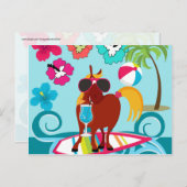 クールな馬のサーファーの男の夏のおもしろいのビーチのパーティー インビテーションポストカード (正面/裏面)