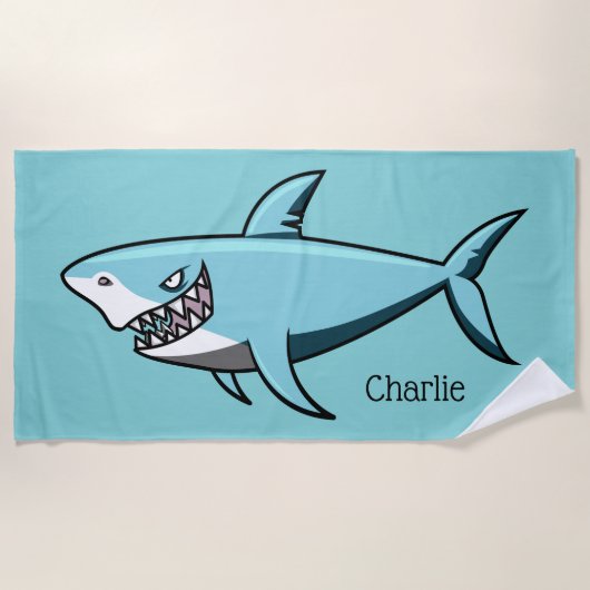 クールな鮫の名前をカスタムするのビーチタオル ビーチタオル (正面)