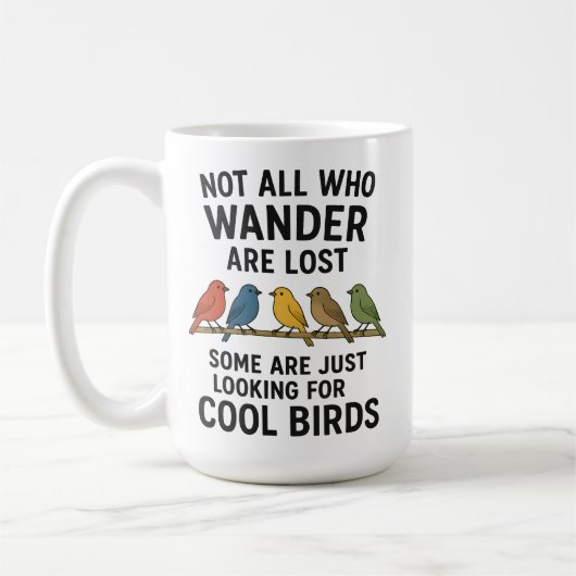 クールな鳥を探す自然散歩好き コーヒーマグカップ (左)