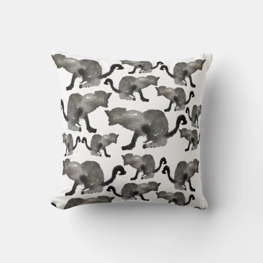 クールな黒の水彩ねこちゃん クッション (正面)