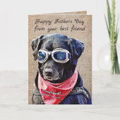 クールな黒ラブ犬からお父さんの日おめでとう カード (正面)
