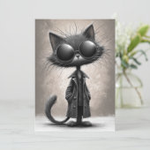 クールな黒猫の誕生日パーティー 招待状 (スタンド正面)