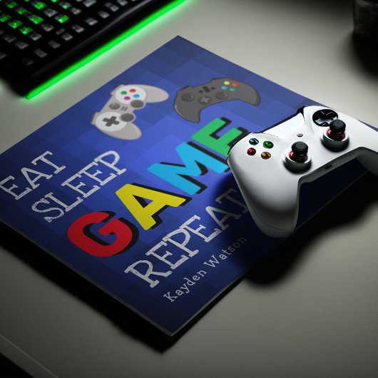 クールな「Eat, Sleep, Game, Repeat」男子デザイン マウスパッド