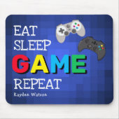 クールな「Eat, Sleep, Game, Repeat」男子デザイン マウスパッド (正面)