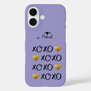 クールな "XOXO" ゴールドハート ハッピーバレンタインデー iPhone 16ケース