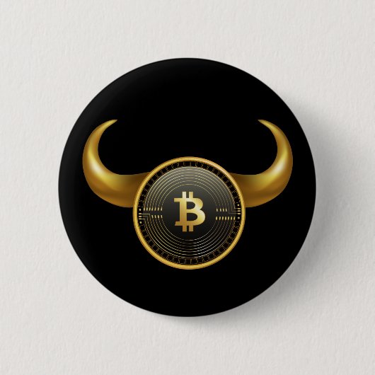 クールなBitcoin買方相場の黒 缶バッジ (正面)