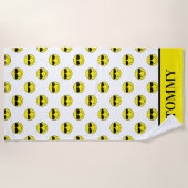 クールなEmojiはサングラスに加えます名前を直面します ビーチタオル (正面)