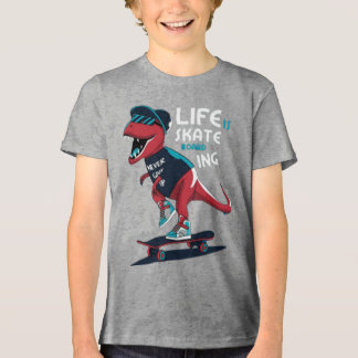 クールなTレックス恐竜スケートボードキッズTシャツ トライブレンドTシャツ