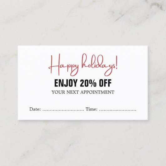クールはっきりした白黒レッドサロンアポイントメントクーポン 割引カード (正面)