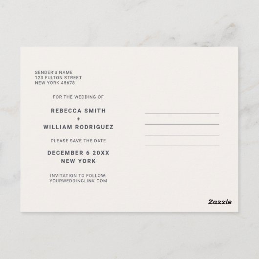 クールアイボリー写真ウェディング日付の保存招待状 ポストカード (裏面)