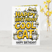 クールイエローシェード誕生日カード付き猫 カード (黄色い花)