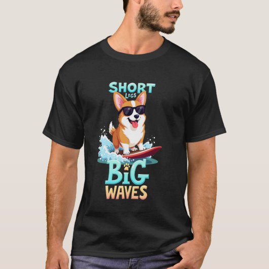 クールウェルシュコーギーのサーフィン犬 Tシャツ (正面)