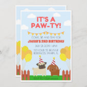 クールエキサイティングな犬テーマ誕生日パーティー 招待状 (正面/裏面)