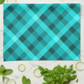 クールエレガントターコイズ格子付きキッチンタオル キッチンタオル (折り畳み)