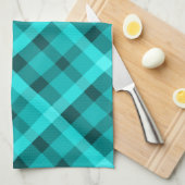 クールエレガントターコイズ格子付きキッチンタオル キッチンタオル (四つ折り)